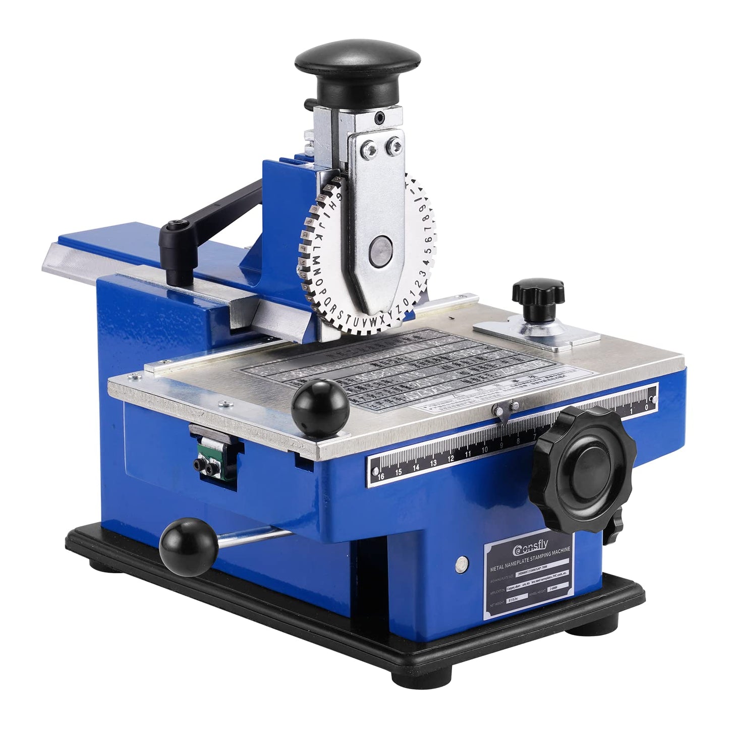 Consfly Metal Nameplate Stamping Machine Semi-Automatic Embosser Label Printing Marking Machine Dog Tag Printer (5mm Character Wheel)