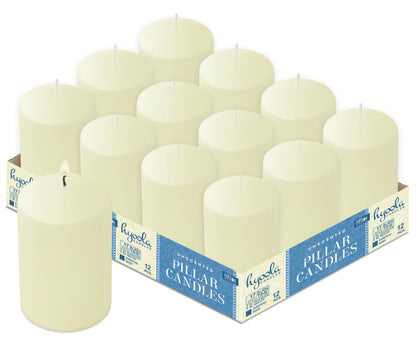HYOOLA Ivory Pillar Candles 2x3 Inch - 12 Pack Unscented Bulk Pillar Candles - European Made