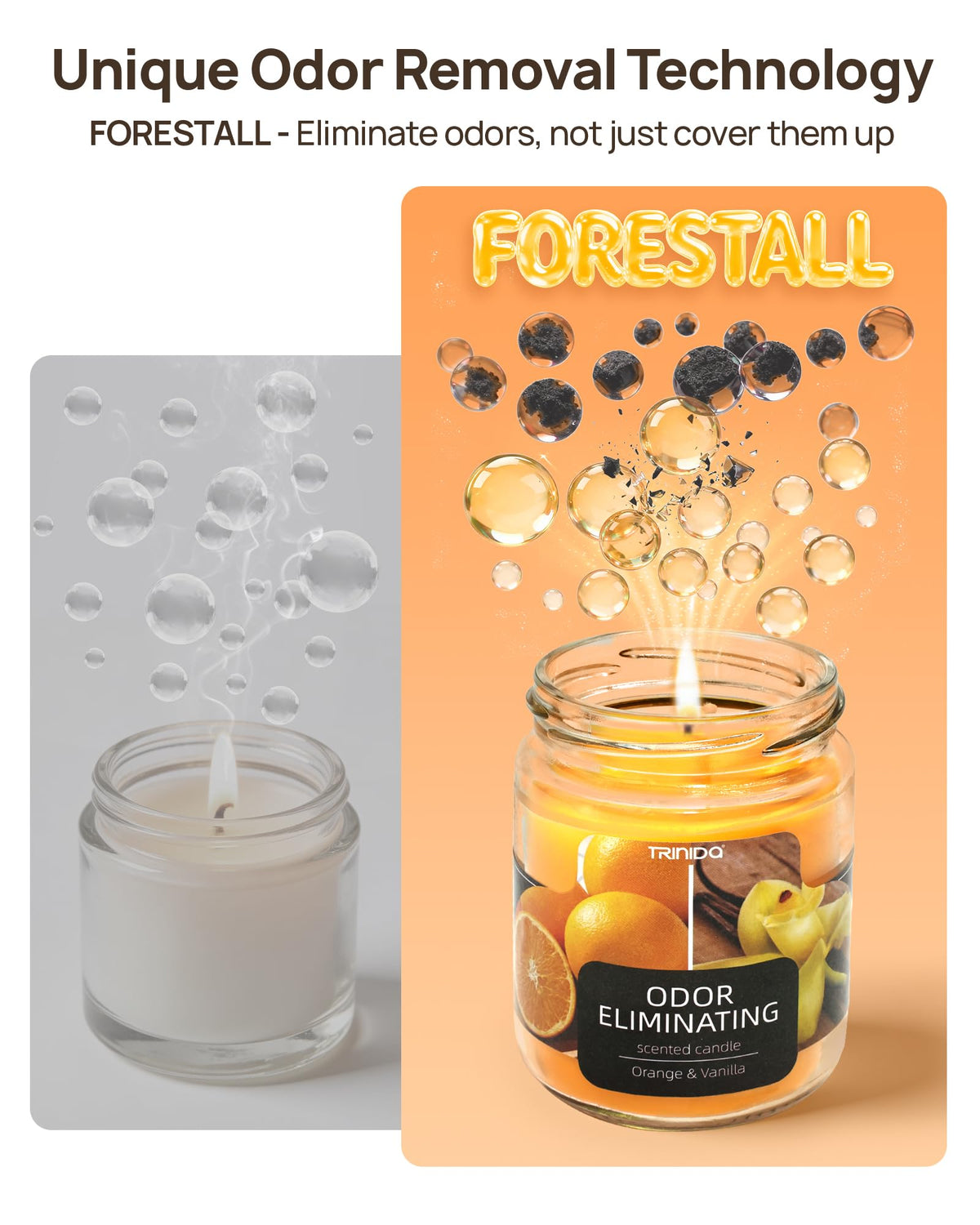 TRINIDa Orange & Vanilla Odor Eliminating Candles for Home Scented, Eliminates 99% of Pet, Smoke, Food and Other Smells Quickly, Highly Fragranced Candle, Premium Soy Candles Set for Women