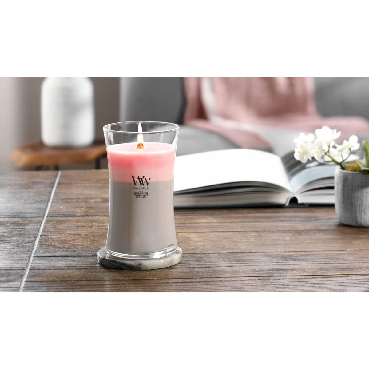 WoodWick Shoreline Trilogy Gifts for Women and Men, 21.5 oz Large Hourglass Trilogy Candle with Crackling Wick