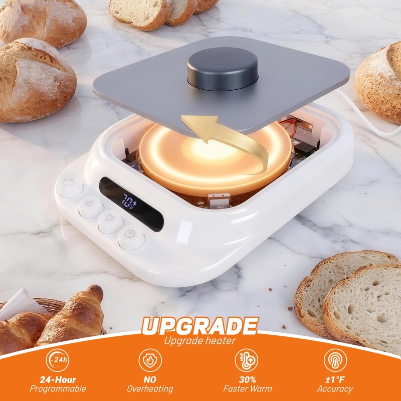 Sourdough Starter Warmer- 70-130°F Adjustable Temp, 1°F Precise Control & 24H Timer - Compatible with Any Shape of Cup Bottom -Ideal Sourdough Proofing Tool for Bakers (White)