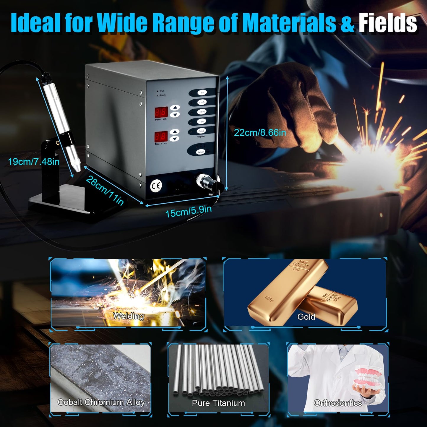 RibasuBB Automatic CNC Spot Welding Machine, Handheld Welding Machine Portable for Metal, 110v / 60hz Permanent Jewelry Welder kits Weldable Solid Gold, Aluminum, Titanium Welding