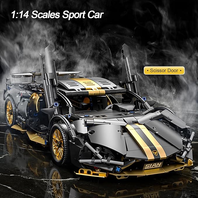 Sport Car Building Block Sets for AdultsTechnical Black Race Car Collectible 1:14 Model Scale MOC Engineering Toys Kits Birthday Gifts for Boys Men Teens Car Fans Age 8+ 8-12 12 13 14 14+