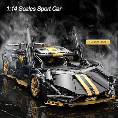 Sport Car Building Block Sets for AdultsTechnical Black Race Car Collectible 1:14 Model Scale MOC Engineering Toys Kits Birthday Gifts for Boys Men Teens Car Fans Age 8+ 8-12 12 13 14 14+