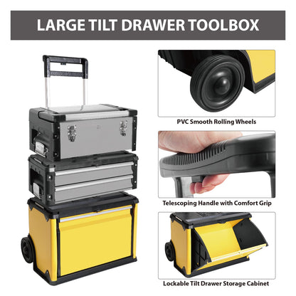 BIG RED Stackable Portable Metal Tool box Organizer with Wheels and 2 Drawers, Rolling Upright Trolley Tool Chest for Garage or Workshop,Yellow,ATRJF-C305ABDYR