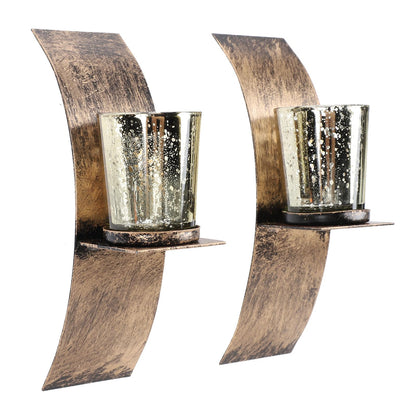 AMONIDA Rustic Wall Candle Holder, Vintage Bronze Iron Wall Mounted Tealight Sconce, Candle Sconce with Transparent Glass Cup, Ideal for Bedroom, Bathroom, Entryway, Hallway &