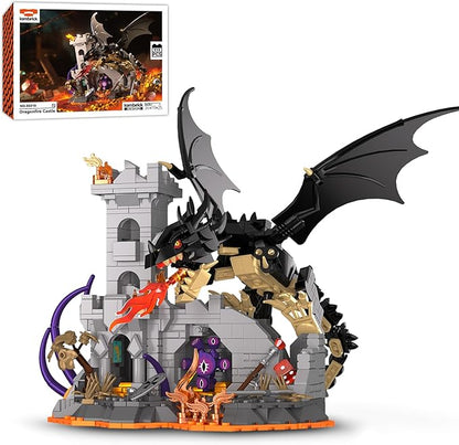 Dragon Building Set with Dice Tower 919 PCS Flaming Medieval Castle Building Blocks Set Fantasy Model Kit Home Decor Birthday Gift for Adults Teens Kids Boys 8+