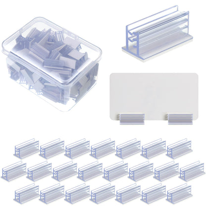 100 Pcs Self Adhesive Sneeze Guard Holder Acrylic Panels Name Tag Holders for Desks Ticket Sign Adhesive Clips for Cards Photos 1 x 0.5 x 0.5''