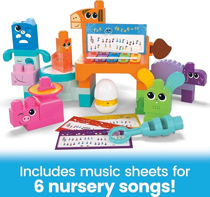 Mega Bloks Fisher-Price Toddler Building Blocks Toy Set Musical Farm Band with 40 Pieces and 6 Music Sheets Ages 1+ Years
