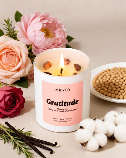 AOOVOO Fathers Day Candles Set for Dad - 4 Pack Candles for Home Scented, Aromatherapy Candle with Crystals, Gratitude Rhodonite/Appreciation Clear Quartz/Blessing Aventurine/Love Rose Quartz
