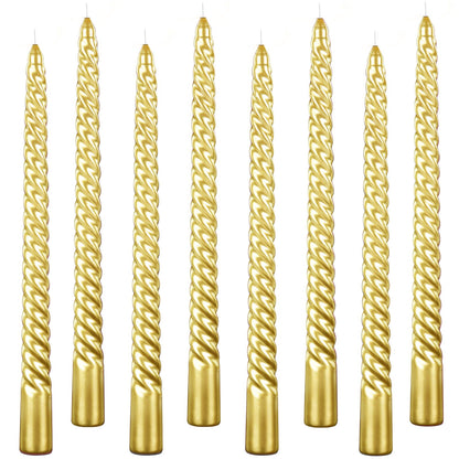 Kemladio 4 pcs 10 inch Taper Candles,Burning Unscented Tapered 7.5 hrs,Fancy Dinner,Tall Candle Sticks, Halloween Party Decorations (4pcs, Gold)