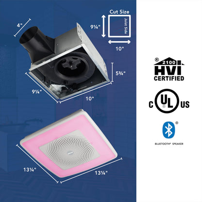 Broan-NuTone ChromaComfort Bathroom Exhaust Fan with Bluetooth Speaker, Powerful 110CFM/1.5 Sones, 24-color LED Light, SPK110RGBL, Wall Switch