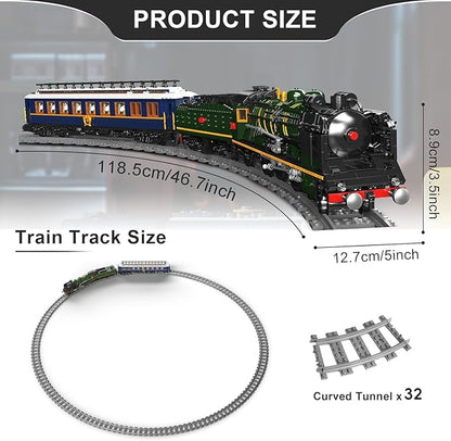 Mould King Orient Express Steam Locomotive Train Building Kit with LED Lighting Remote/App Control Passenger Toy Block Set Train Model with Motors and Tracks for Adults(3898 PCS)