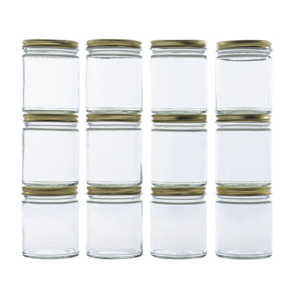 North Mountain Supply 9 Ounce Clear Glass Straight Sided Mason Canning Jars- With 70mm Gold Metal Lids - Case of 12