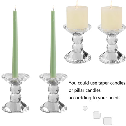DONOUCLS 2-Pack Crystal Candle Holders, Clear Crystal Taper or Pillar Candlesticks, Table Centerpiece Home Decor for Wedding, Dining, Party(4.9in Tall)