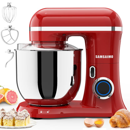 SAMSAIMO 3-IN-1 Electric Stand Mixer, 10-Speed With Pulse Button, Attachments include 6.5QT Bowl, Dough Hook, Beater, Whisk for Most Home Cooks (Empire Red)