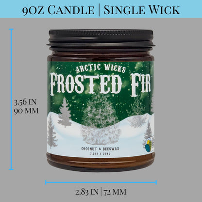 Arctic Wicks Scented Coconut Beeswax Candles | Coconut Beeswax Non Toxic Candle 9oz Amber | Farmhouse Candles Non-Toxic Clean Burn 100% USDA Certified Biobased (Frosted Fir - Fraiser Fir Tree)