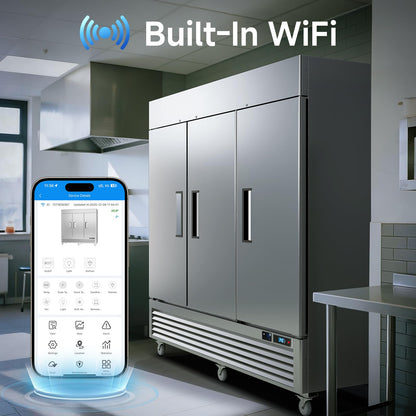 VEECOOL 72 cu.ft Commercial Refrigerator WiFi-Enabled, 82" Two Section Full Door Stainless Steel Reach in Refrigerator, LED Lighting, App and Digital Control, R290 Refrigerant, ETL&ETL Sanitation