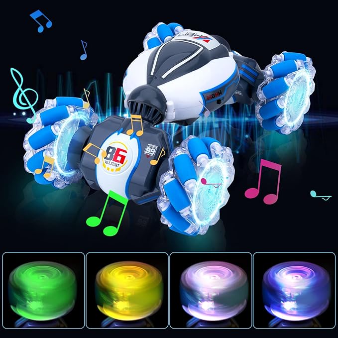 Gesture Sensing RC Stunt Car Toys for Boys Girls 6-12 Year Old 4WD Remote Control Car 360° Rotate Transform Off-Road Drift RC Toy with Lights Music 2.4Ghz Hand Control Birthday Xmas Gifts