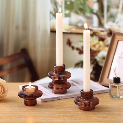 Candle Stick Candle Holder Set of 8, Taper Candle Holders for Wedding Table Centerpiece, Ribbed Glass Votive Candle Holders for Christmas, Romantic Dinner, Festival & Windowsill Decor