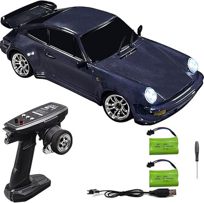 LD1898 1/18 RC Drift Car GTR R34 2.4GHz RWD with Gyroscope on-Road Alloy Body Shell Racing Cars Radio Control (Purple)