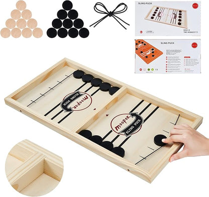 Fast Sling Puck Game - Fast Action Super Foosball Table Desktop Battle Slingshot Wooden Air Hockey Board Game -Guaranteed Fun for Family Game Night or Friends Party