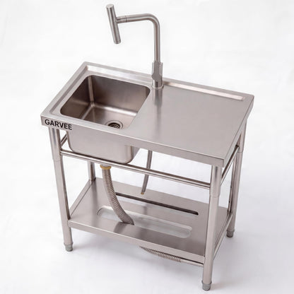 Freestanding Utility Sink 30 x 16 x 30 Inch, Stainless Steel Single Bowl Laundry Sink with Side Drainboard, t-Shape Hot and Cold Water Faucet, Compact Wash Station for Garage Basement Apartment