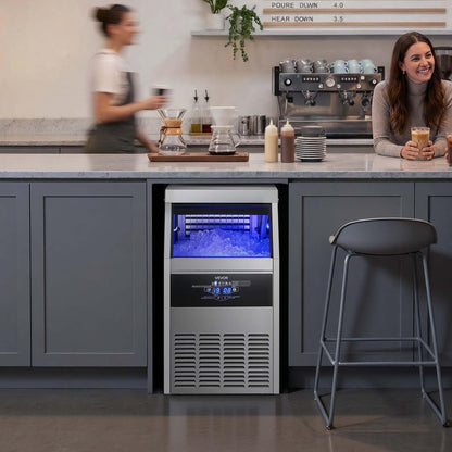 VEVOR Commercial Ice Maker Machine, 130 lbs/24h with 30 lbs Storage Capacity, Built-in/Freestanding/Under Counter, Stainless Steel Ice Maker with LED Display & Self-Cleaning, for Home Bar Restaurant