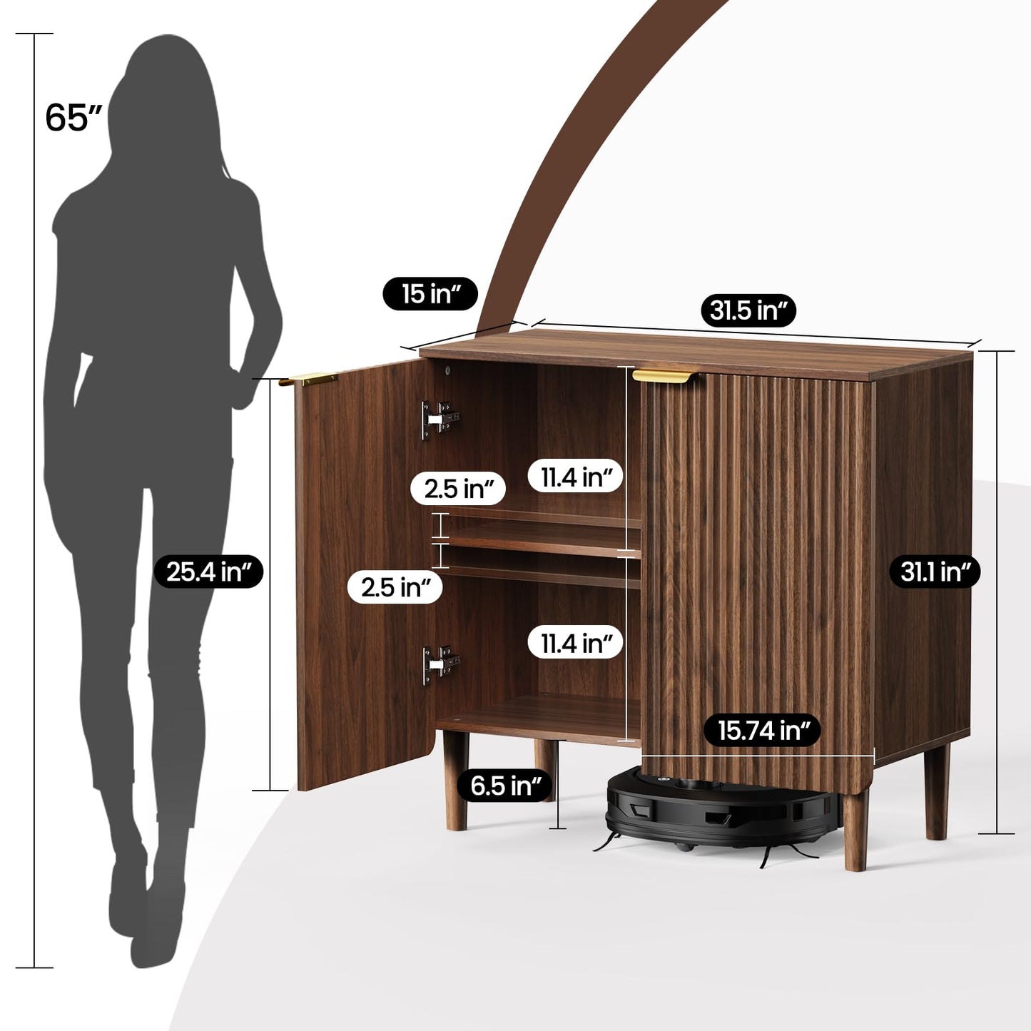 LOOMORA Sideboard Buffet Storage Cabinet - Wood Cabinets with Adjustable Shelves Fluted Doors, Anti-Tip Console Table for Kitchen Dining Living Room or Entryway Hallway, Easy Assembly, Walnut