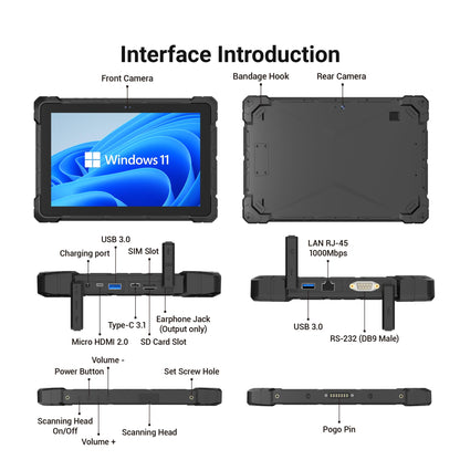 HEIGAOLA 10.1 inch Rugged Windows Tablet, Celeron Quad-Core 8GB RAM 128GB SSD,IP67 Waterproof & Dustproof Tablet PC,1920x1200 FHD, 8000mAh/7.6V, WiFi 5,HDMI, for Industrial Outdoor Field Service