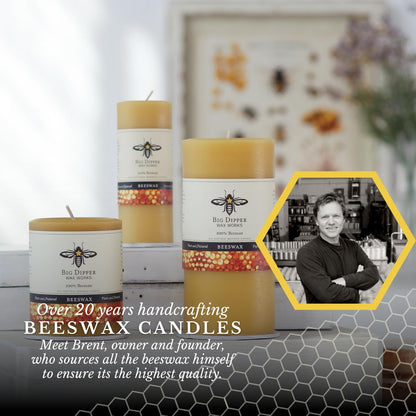Big Dipper Wax Works 100% Pure Beeswax Pillar Candles (1 Pack) – 2" x 4.75" Handmade in USA, Long Burning Clean Soot-Free, Natural Honey Aroma, Eco-Friendly Cotton Wick, Home Décor & Meditation
