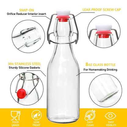 Brajttt 8 Set,8oz Flip Top Glass Bottle,Kombucha Bottles with Airtight Lid,Coquito Swing Top Glass Bottles with Lid for Oil, Beer, Soda Water, Vinegar, Lemonade, Juice, Honey, DIY Storage Containers
