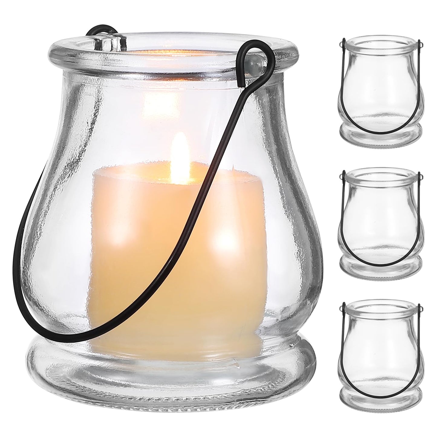Cabilock Candle Holder with Handle 4-Pack Glass Tea Light Candle Stands Indoor Outdoor Home Decor for Weddings Parties Succulents Hydroponic Planters