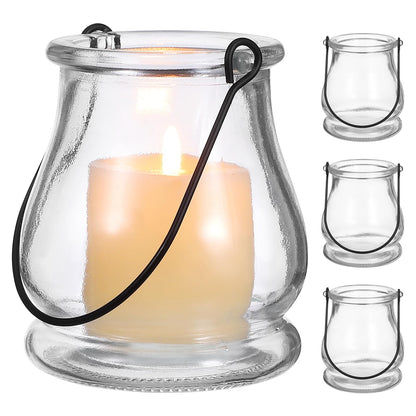 Cabilock Candle Holder with Handle 4-Pack Glass Tea Light Candle Stands Indoor Outdoor Home Decor for Weddings Parties Succulents Hydroponic Planters