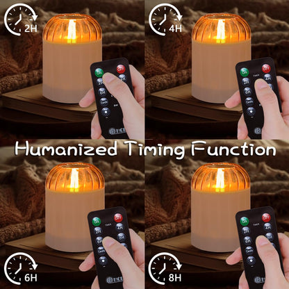 LEDHOLYT Rechargeable Jar Flameless Candle, Flashing LED Pillar Real Wax Candle with Remote Control and Timer, Black Pumpkin Glass Electronic Candles for Room Decoration, 1 Set of 3