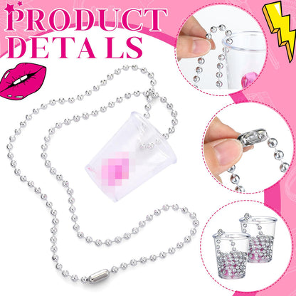 Uiifan 12 Pcs Bachelorette Shot Glasses Bachelorette Party Accessories Naughty Bride Shot Cup Glass Necklace with Metal Chain for Bachelor Wedding Party Bridal Shower Decorations (Pink)