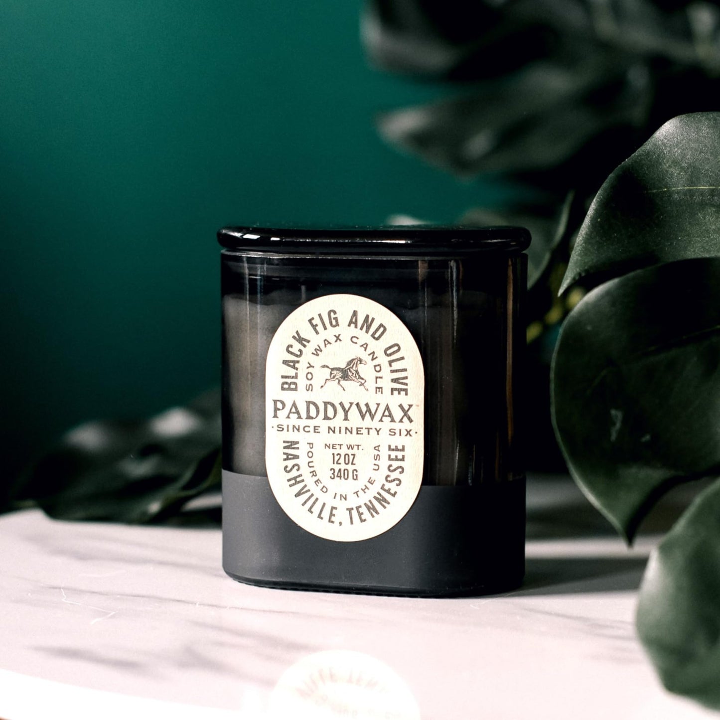 Paddywax Vista Scented Candle with Lid in Reusable Tonal Glass Jar, Clean-Burn 2-Wick Soy Candle with Approx. 84 Hour Burn Time, Decorative Gift Candles for Home, Black Fig & Olive, 12 oz