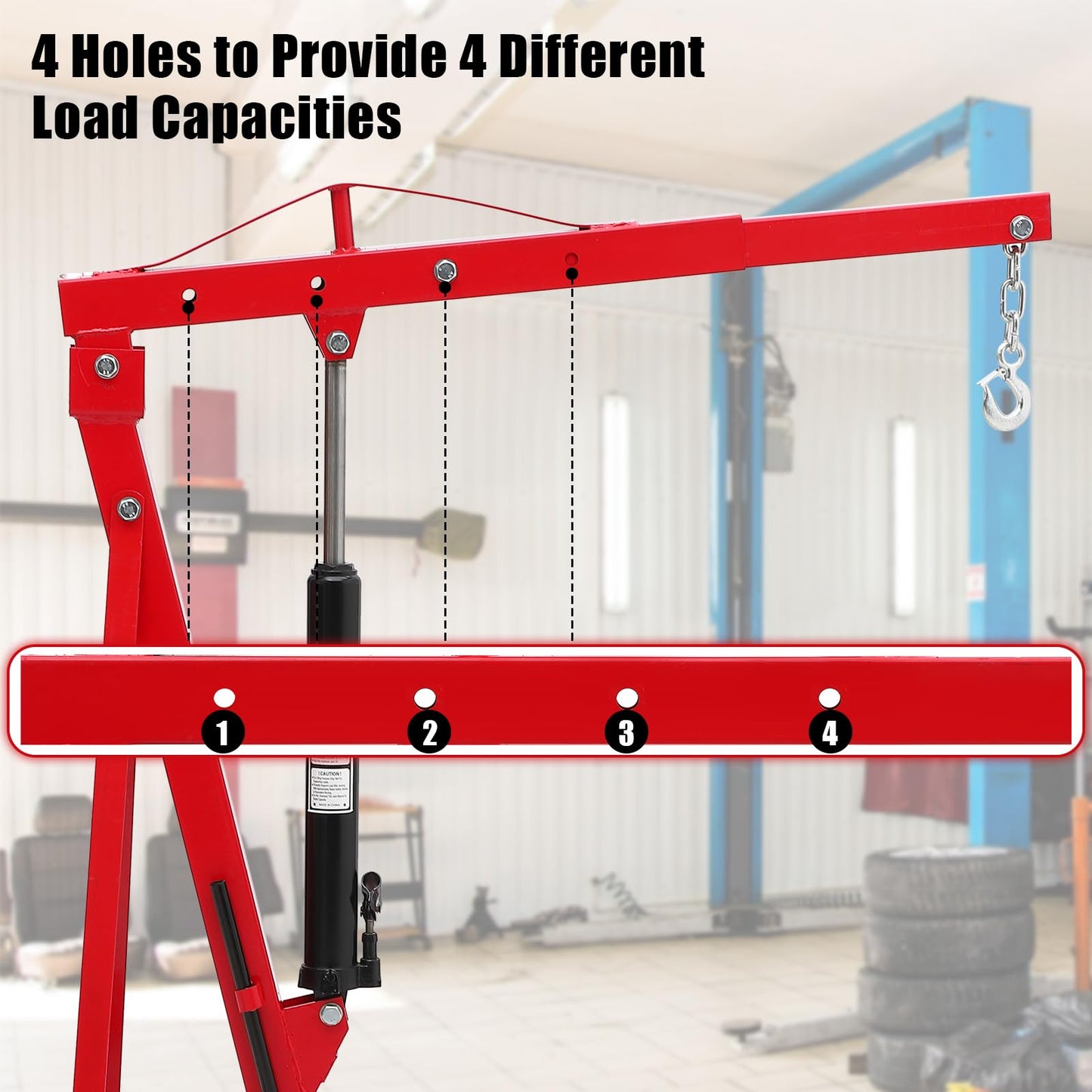 Industrial Engine Hoist, 2-Ton Heavy Duty Engine Hoist Stand Cherry Picker Ship Crane with 6 Caster Wheels & Telescopic Boom Hitch, Folding Hydraulic Tilting Engine Lift 4400lbs for Garage Workshop