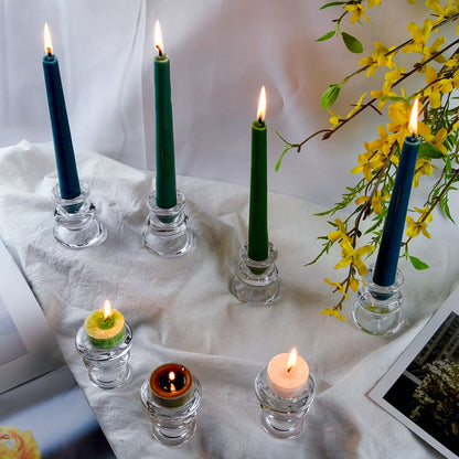 Clear Glass Candlestick Holders, Set of 6 Taper Candle Holders for Wedding, Decoration and Dinning