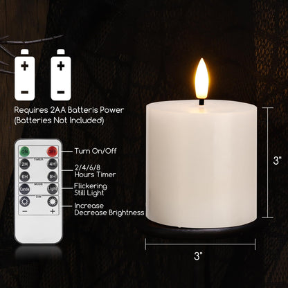 SEHNSY White Flameless Candles Set of 3 (3"x3") Battery Operated LED Pillar Candles with Remote and Timer, Real Wax Flickering Candles for Fireplace Bedroom Living Room Home Decor and Indoor Use