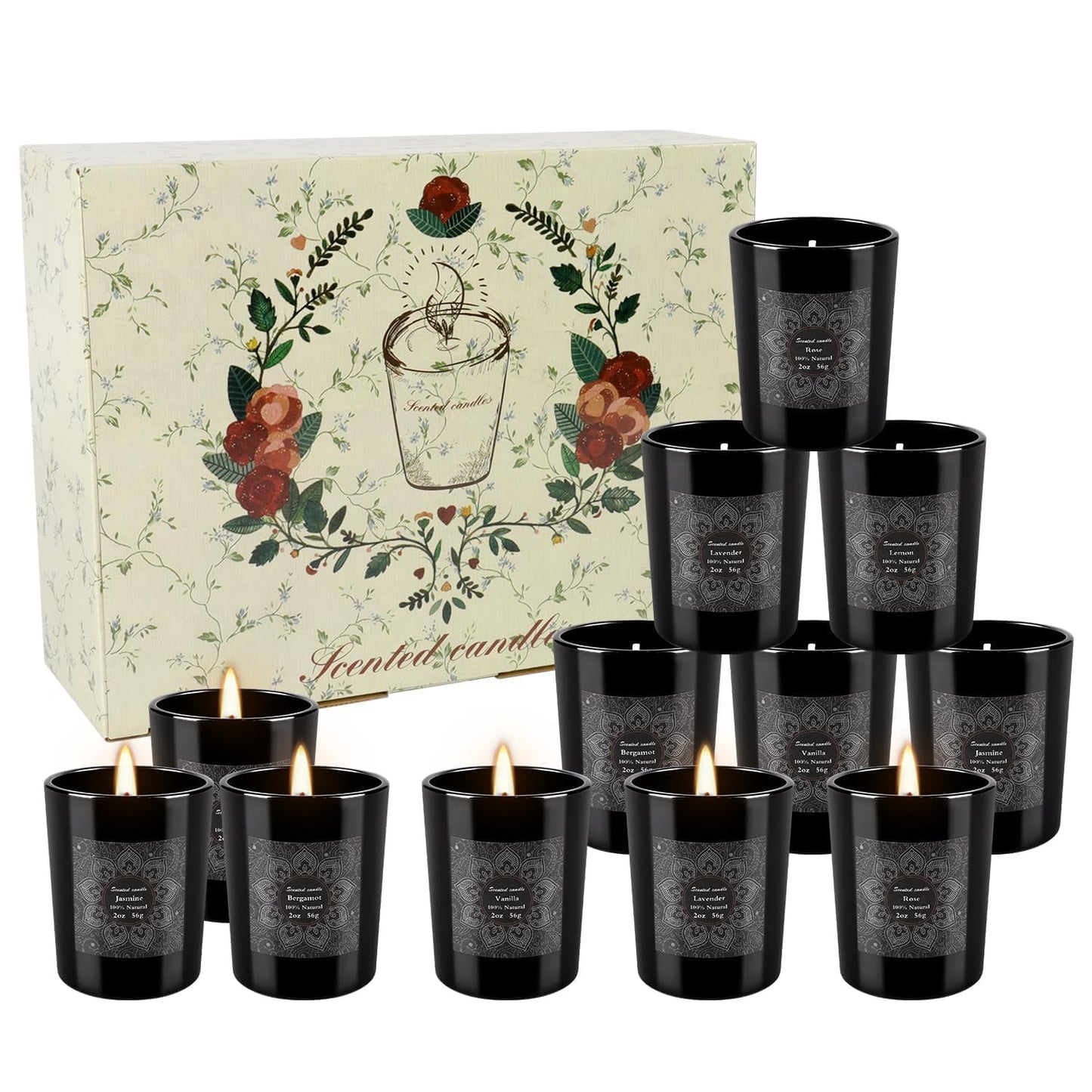 12-Pack Scented Candles Gift Set, 2oz Soy Wax Aromatherapy Candles with 6 Assorted Fragrances, Hand Poured Natural Essential Oil Jar Candles for Home Office Yoga Decor, Birthday Christmas Mother's Day