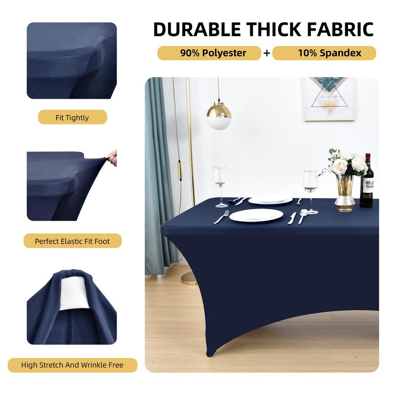 ZarzaaSik 2-Pack 8ft Spandex Table Covers for Rectangle Folding Tables - Washable Elastic Tablecloth - Ultimate Fitted Table Protector for Birthday Parties, Trade Shows, Banquet