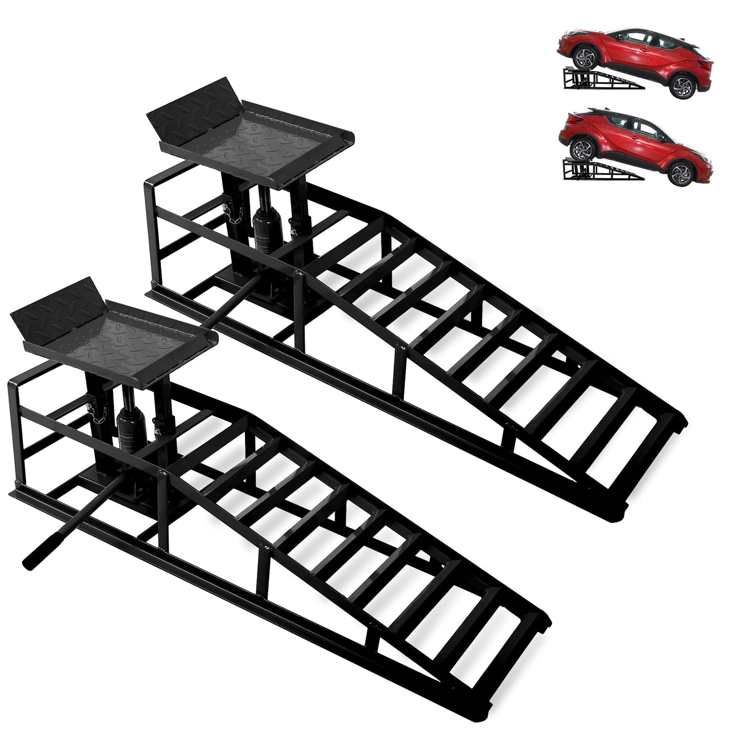 Rovibek Hydraulic Car Ramps 2 Pack, 11000LBS 5THeavy Duty Steel Car Ramps, Automotive Truck Service Ramp High Lift 11.6"-16.5" for Oil Changes Maintenance, Black