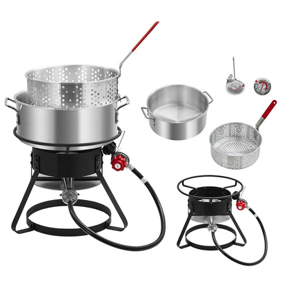 dainslef 11QT Outdoor Fish Fryer Pot with 6.7QT Strainer Basket, 58,000 BTU Aluminum Propane Deep Fryer Pot for Seafood & Fries, Portable Camping/Backyard Outdoor Cooking