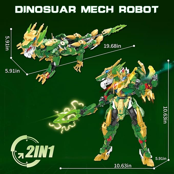 2-in-1 Transforming Robot Building Blocks Sets Mech Building Toy Action Figures Kits Model Creative Action Robot Dragon Toy Gifts Perfect for Valentine's Day Birthday