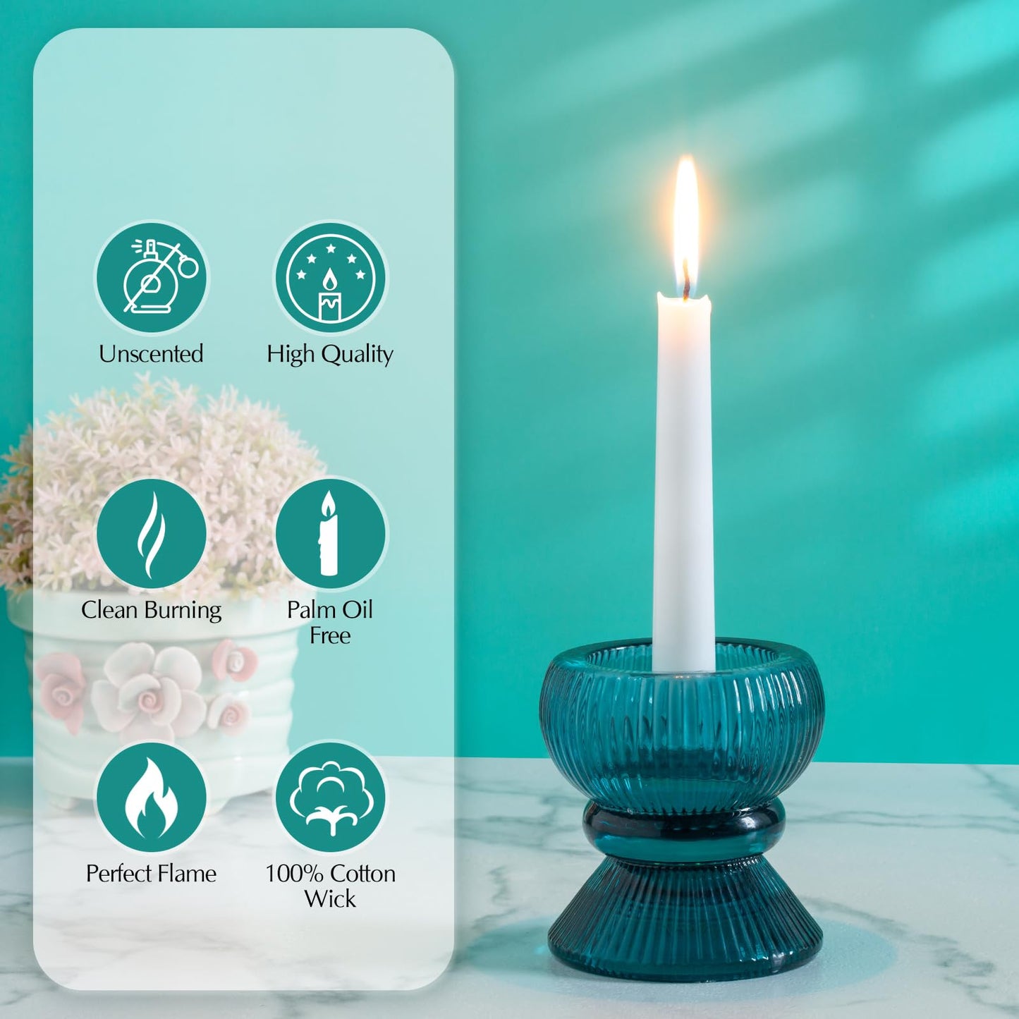 Hausware 36 Pack Taper Candles, 8 Hour Burn Time,Unscented Dripless and Smokeless, 10 inch Elegant Premium Quality Dinner Candle for Home Décor, Restaurant, Wedding, Party Candlesticks (White)