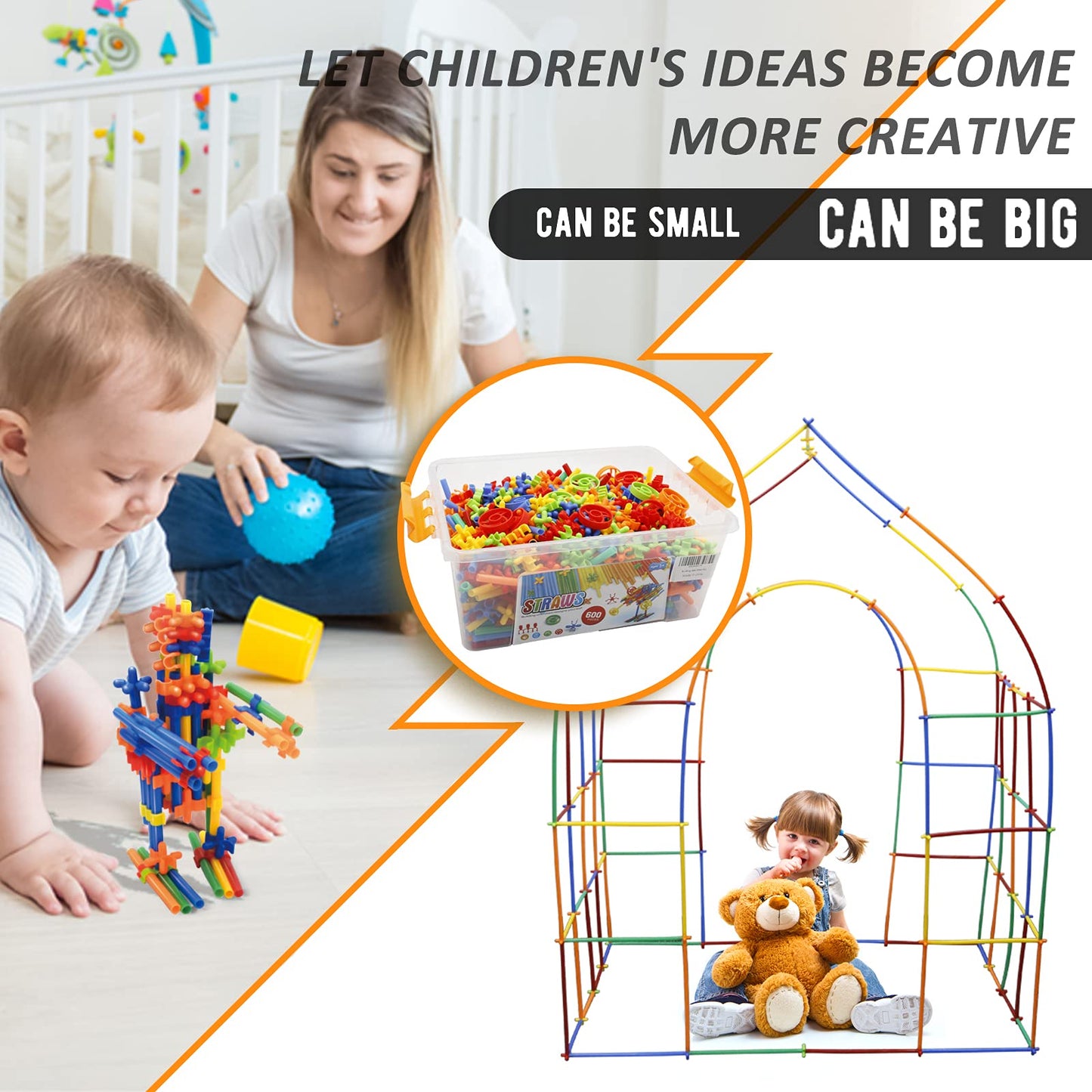 Ggiibro Straw Constructor Toys STEM Building Toys 800Pcs Toys for 3+ Year Interlocking Plastic Toys Engineering Toys Thin Tube Blocks Toy Educational Toy Kit for Indoor Kids Toys with a Storage Box