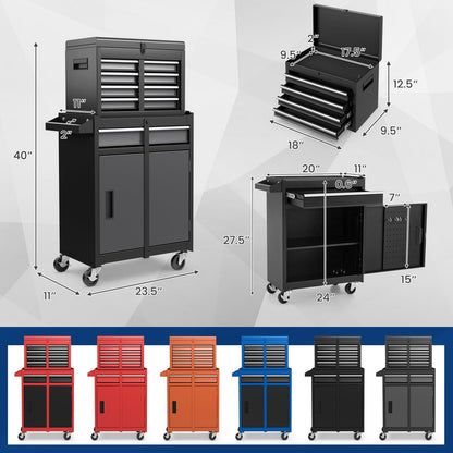 ERGOMASTER 5-Drawer Rolling Tool Cabinet with Detachable Top Toolbox, Lockable Wheels, Lock Bar, Protective Liner & Tool Rack, Metal Tool Storage Cart for Garage Workshop-Grey
