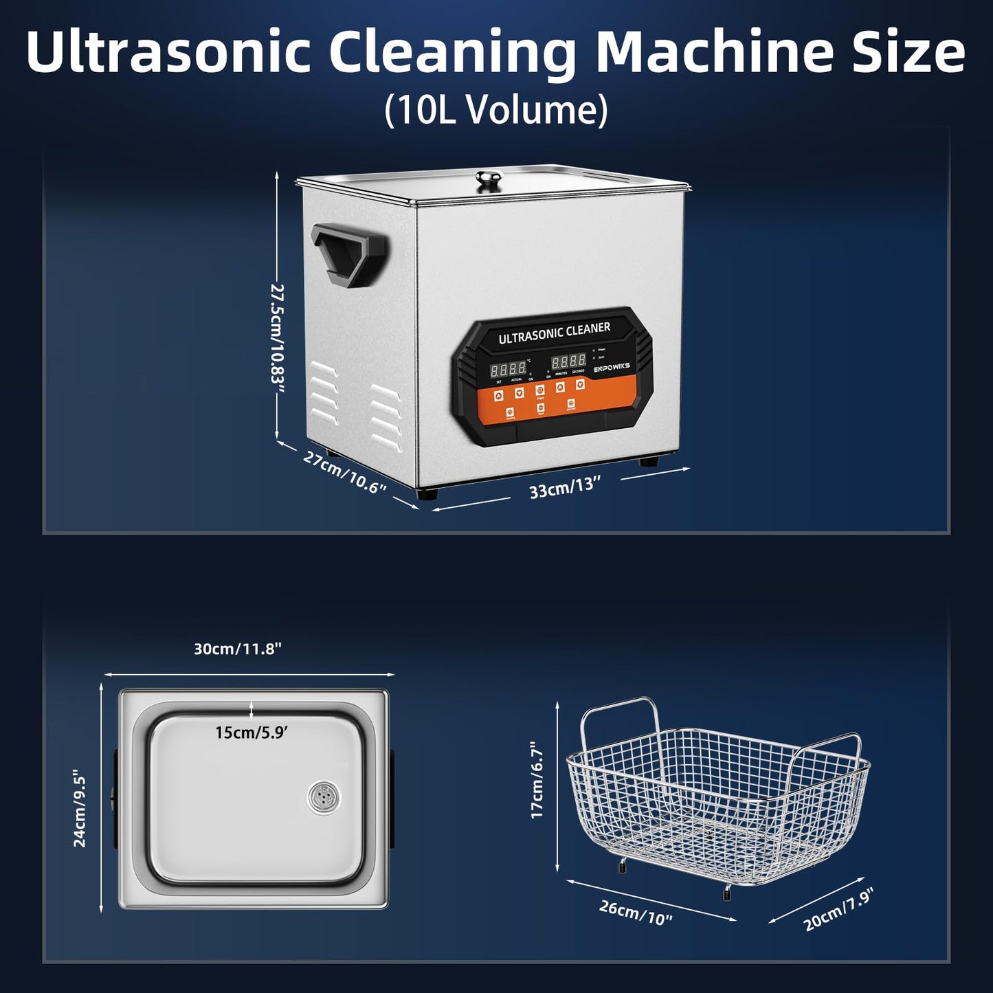 Enpowiks Ultrasonic Cleaner 10L 240W Digital Ultrasonic Cleaning Machine with Upgraded Degassing & Gentle Mode, 40kHz, with Heater & Timer for Tools, Jewelry, Watches, Glasses, Dentures, Small Parts