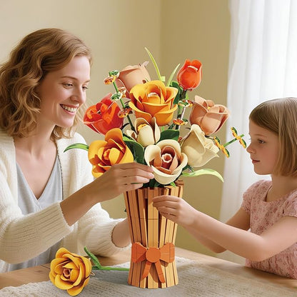Flowers Bouquet Building Set 868 PCS Rose Botanical Collection Kit Artificial Flowers Toys Botanical Collection DIY Unique Home&ampOffice Bonsai Decoration Gift for Valentine's Day Mother's Day Chris